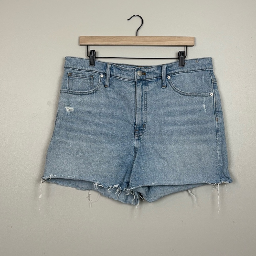 Madewell Shorts Womens 32 Blue Hi Rise Denim Cut Off 5 Pocket Zip Fly Distressed